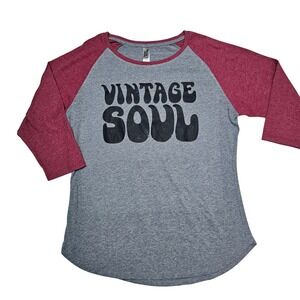 Instant Message Vintage Soul Raglan Baseball Tee Grey Burgundy 3/4 Sleeve L